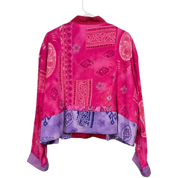 Globe Trotter Size 2X Jacket Art To Wear Colorful Boho Button Asian Patchwork - Picture 2 of 6